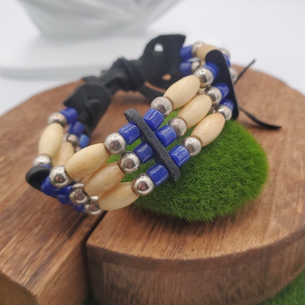 Bovine Bone Pelt Leather Antique Bracelet B3011